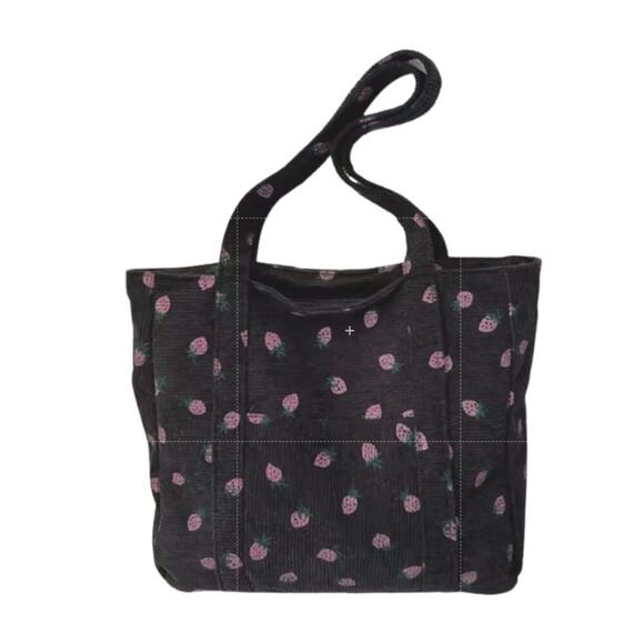 Unbranded Handbags - Tote Bag Black w/ Purple Strawberry Printed Lightweight Coquette Soft Girl NWT